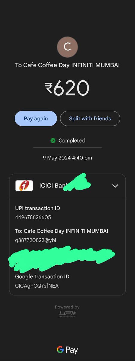 Hi @CafeCoffeeDay,

I ordered Classic Cold Coffee & Lemon Iced Tea at your Infinity Mall, Andheri West outlet around 4:45 PM. Wasn't given a bill initially, later provided with this photo. Charged ₹620.Kindly confirm the bill amount? Seeking clarification. #CCD #CustomerService