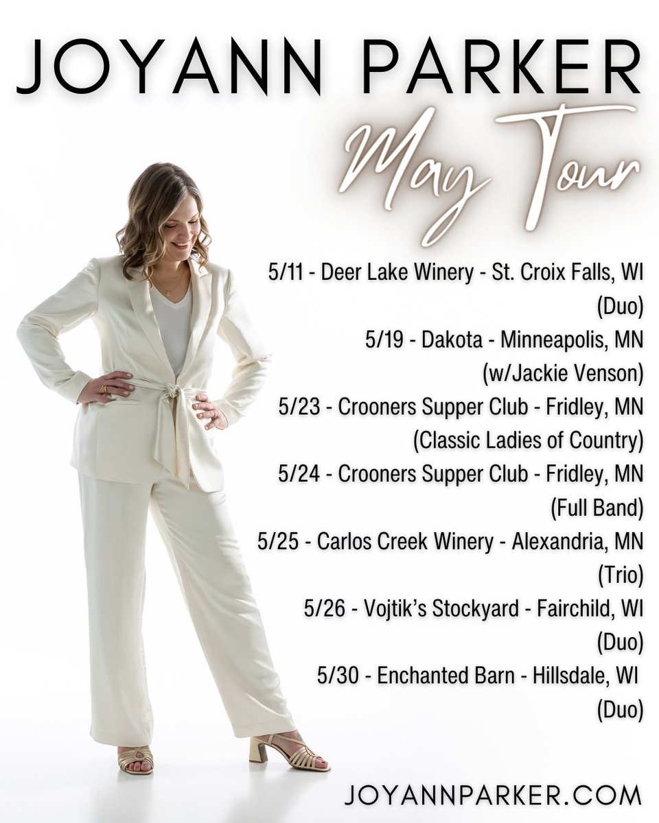 Here's where you can catch me in the upcoming month! Don't miss a special show at Dakota with the great Jackie Venson on May 19! And more... visit joyannparker.com for show info and tickets! Let me know in the comments below if I'll see you at a show soon! 🎶