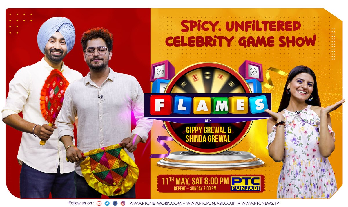 This time, Flames promises you a greater and grander source of entertainment as it is bringing singers #Gurshabad and #Bunnyjohal together. Don't forget to catch FLAMES on 11th May, Saturday at 8:00 PM only on PTC Punjabi #Flames #gameshow #FlamesCelebrityGameShow…