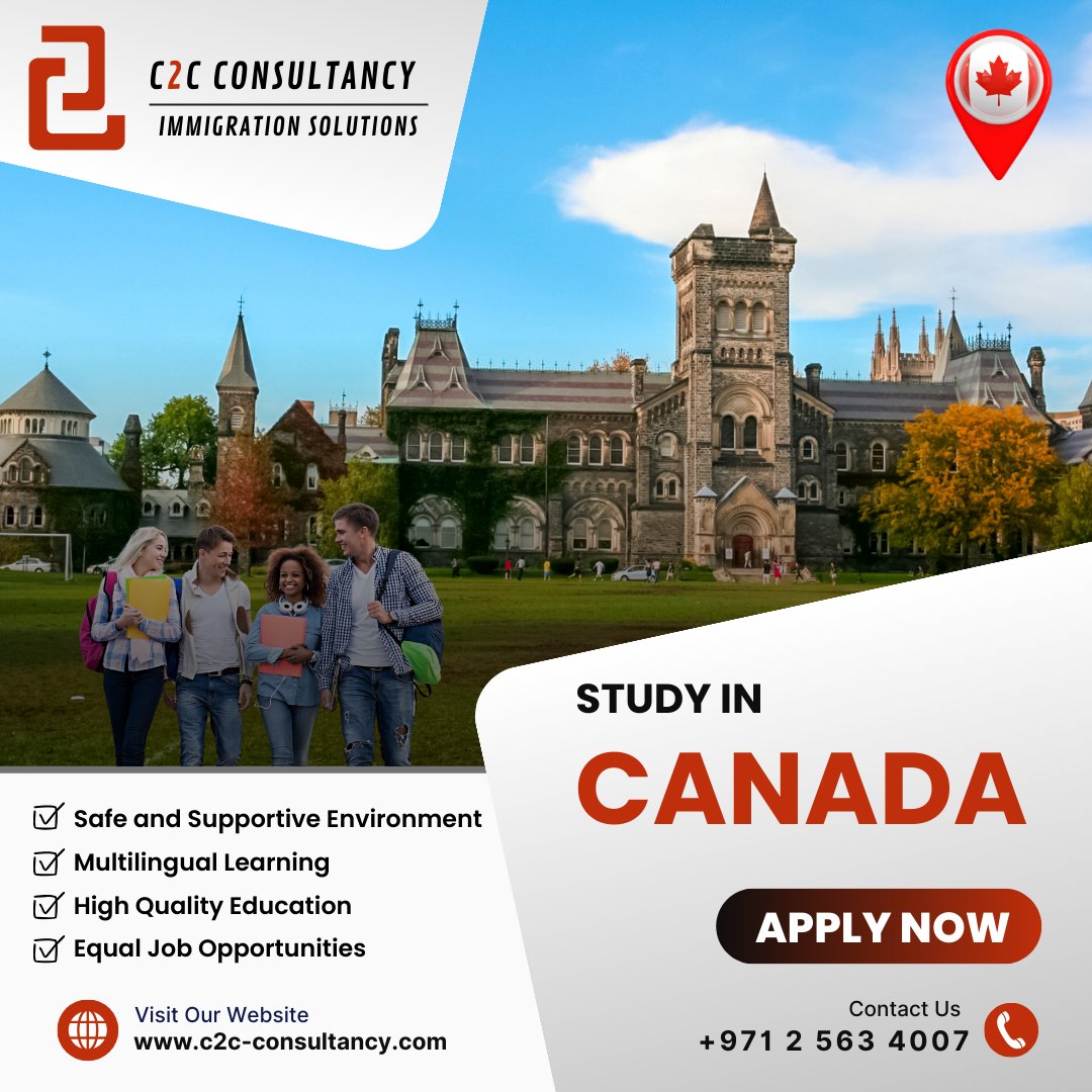 Top Reasons to #StudyinCanada
Dreaming of #CollegeLife with world-class education & stunning scenery?  #InternationalStudents 
Ready to #LevelUp your future? C2C Consultancy guides you every step of the way! #C2CConsultancy #EducationGoals #MakeItHappen