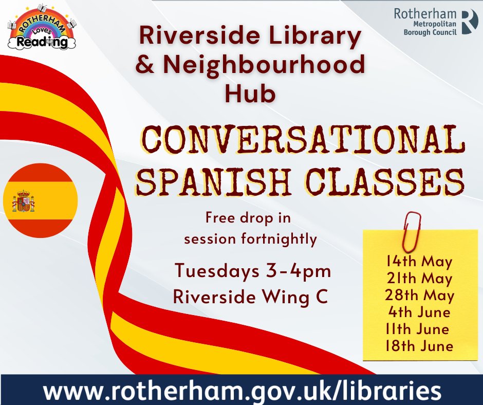 Ever wanted to learn a new language? Need help revising? Wanting to learn some phrases for your holiday? Riverside Library and Neighbourhood Hub is starting a conversational Spanish group. Feel free to drop-in and learn a language! #loveyourlibrary