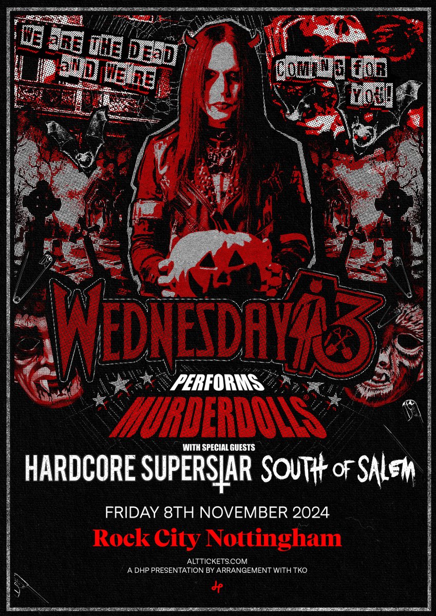 ROCK CITY (@rock_city_notts) on Twitter photo Another special guest for <a href="/officialwed13/">Wednesday 13</a> performing MURDERDOLLS has been confirmed as <a href="/SouthOfSalem1/">South Of Salem</a> alongside HARDCORE SUPERSTAR this November!
🎟️ Find tickets here 👉 bit.ly/3OdiUm7 Another special guest for <a href="/officialwed13/">Wednesday 13</a> performing MURDERDOLLS has been confirmed as <a href="/SouthOfSalem1/">South Of Salem</a> alongside HARDCORE SUPERSTAR this November!
🎟️ Find tickets here 👉 bit.ly/3OdiUm7