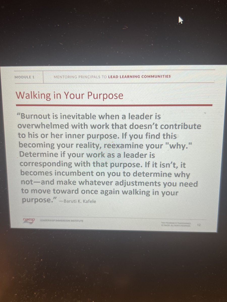 Walk in your purpose. A great reminder during Day 1 of ⁦@NAESP⁩ Principal Mentor Training. #naespLLC #ccesdukes #WeAreCUCPS