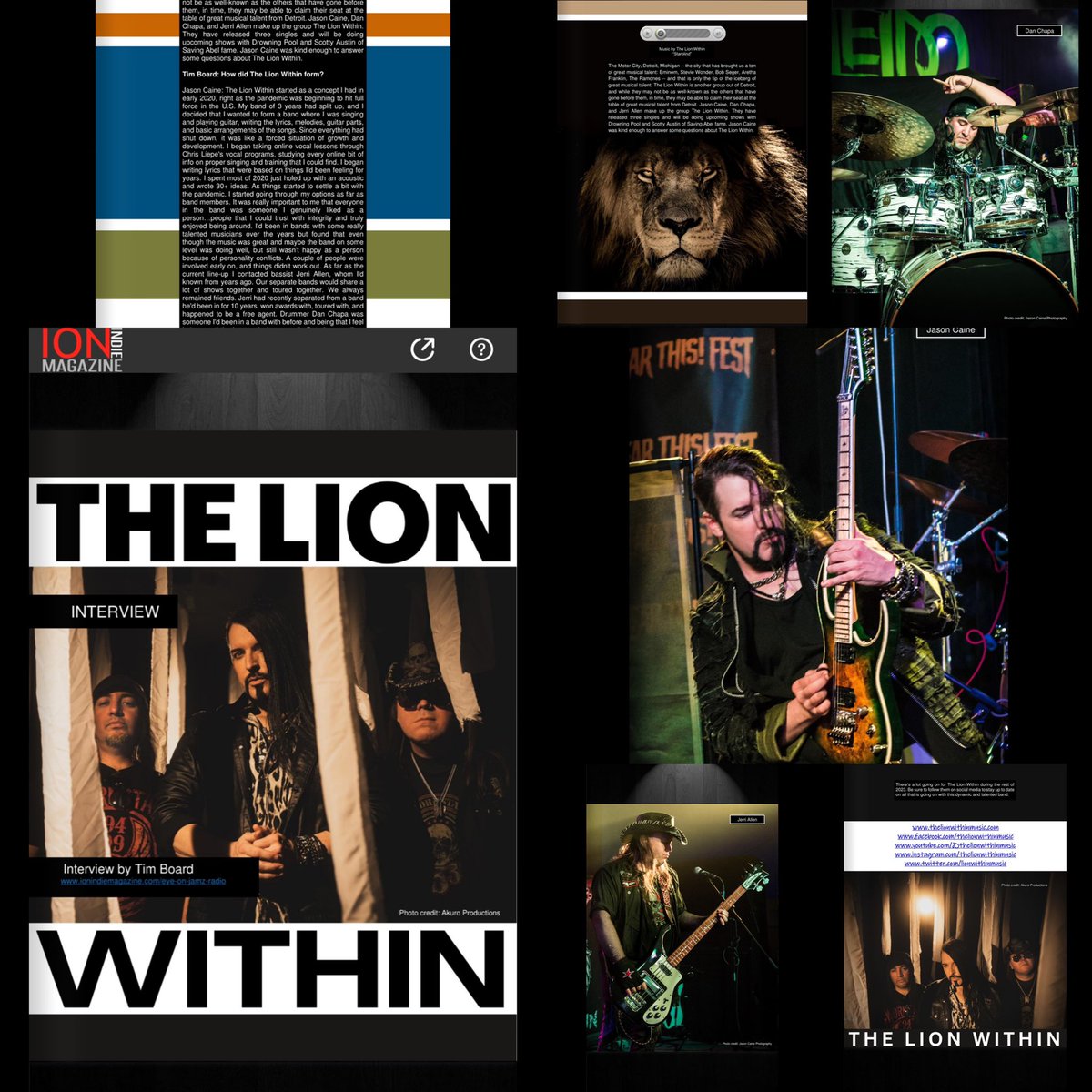 Throwback Thursday - July 2023 - The Lion Within ION Indie Magazine feature interview. Read the full interview online here! ⬇️ online.flipbuilder.com/dxlv/jbiv/#p=88 #thelionwithin #ionindiemagazine #throwback #throwbackthursday #tbt #band #rockband #bandinterview #magazine #musicmagazine
