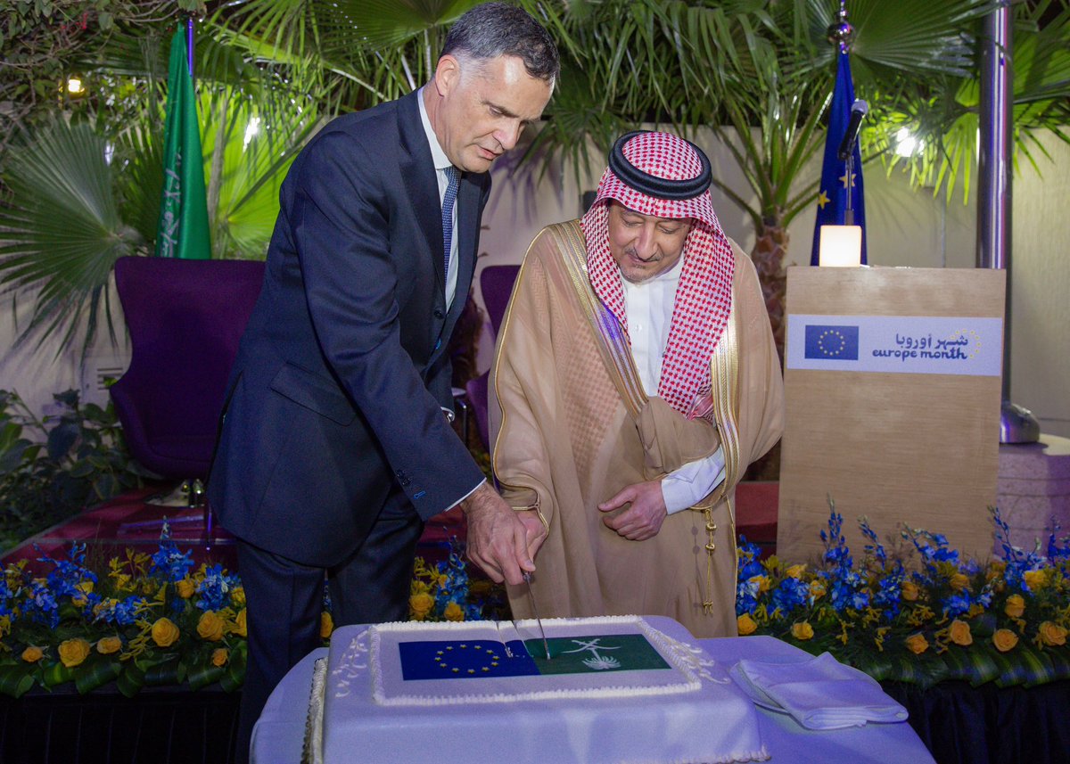 #Riyadh | Vice Minister of Foreign Affairs H.E. @W_Elkhereiji participated in the annual Europe Day ceremony in the presence of the EU Ambassador to Saudi Arabia, Christophe Farnaud.