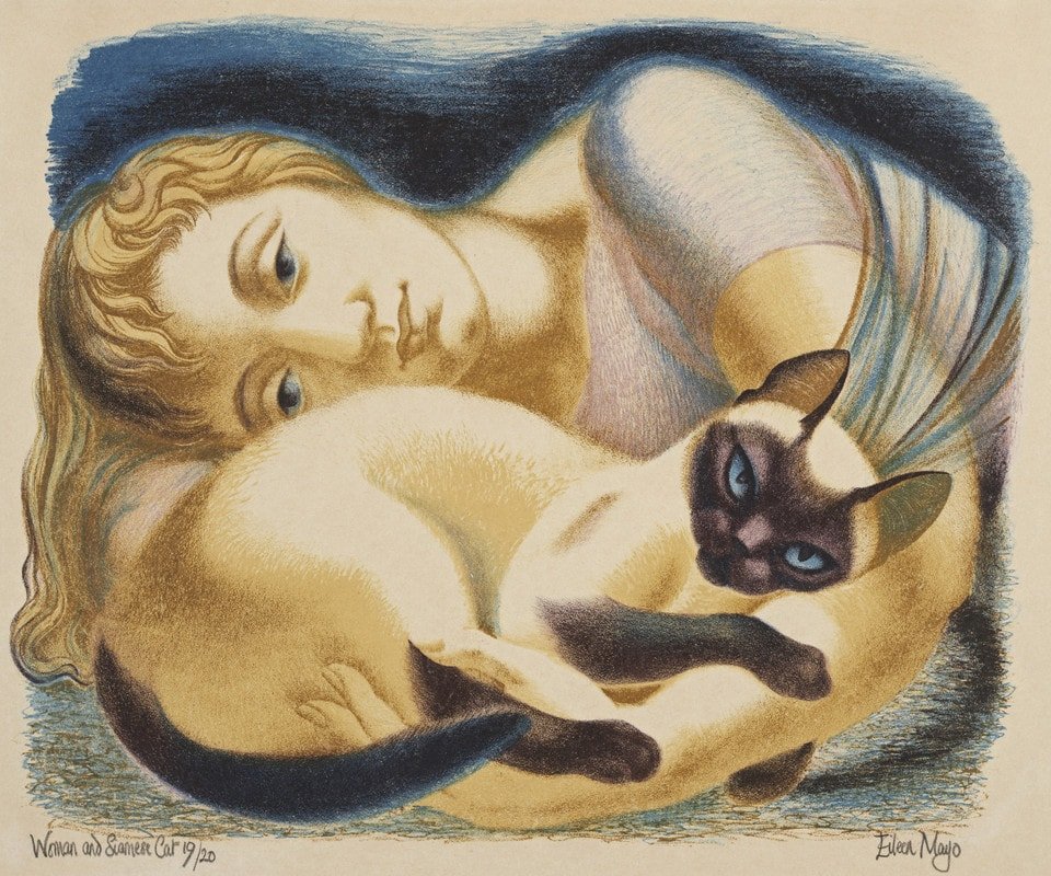 Eileen Mayo Woman and Siamese Cat (1953)