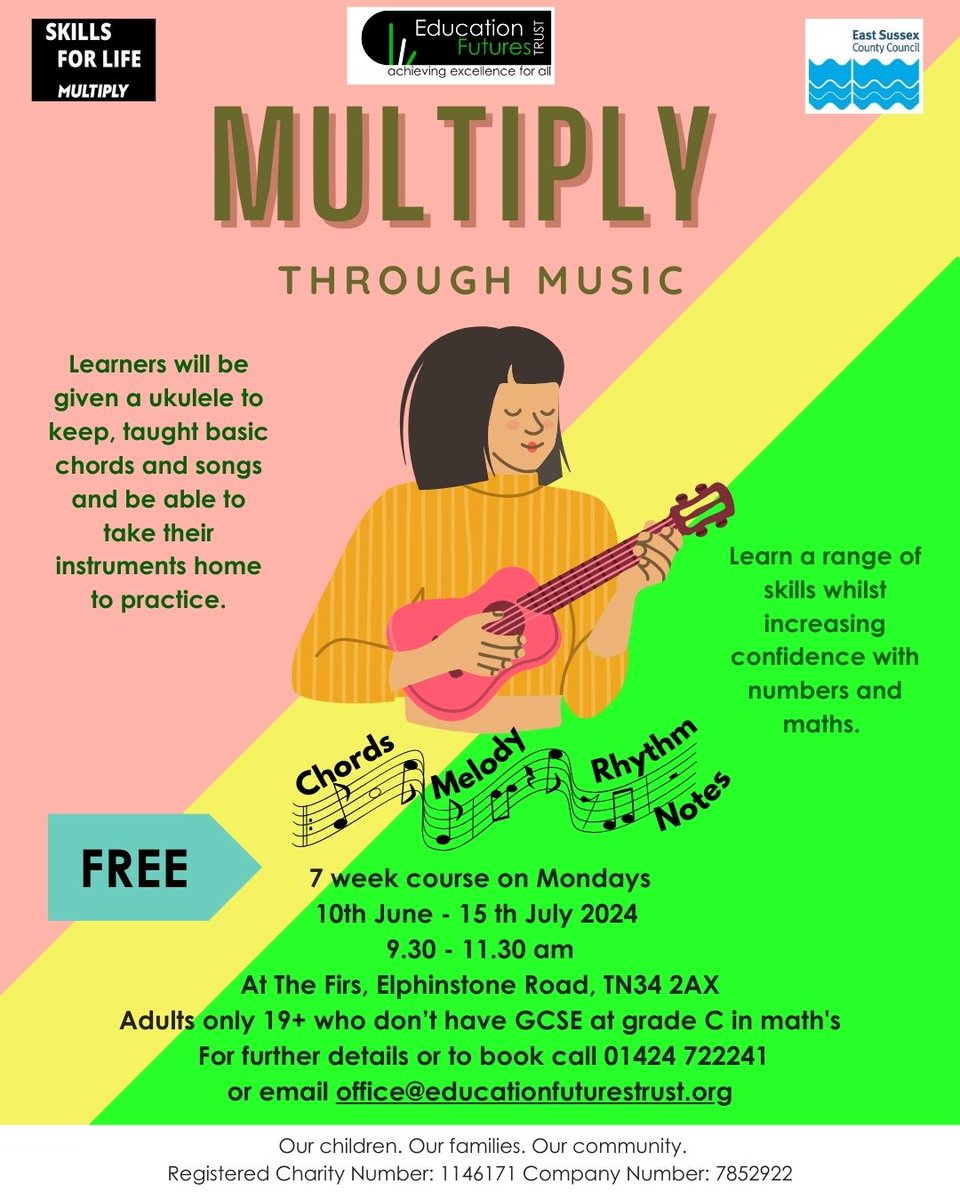 Does the thought of needing to do maths at work or at home make you anxious? Our Multiply through Music course starting next term offers you the opportunity to increase your confidence with numbers and maths, whilst learning to play a ukulele! 🎼 Contact us now to book! #maths