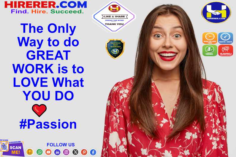Find your passion and make it your purpose. 🔥 #PassionProject

Visit hiring.hirerer.com to know more

#GetCreative #FunAndFunky #WackyWorld #HumorMe #ThinkDifferent #OutOfTheBox #SocialMediaFun #rentahr #OutOfJob #Hirerer #iHRAssist #smartlyhr #smartlyhiring