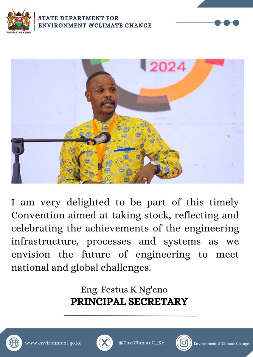 I am very delighted to be part of this timely Convention aimed at taking stock, reflecting & celebrating the achievements of the engineering infrastructure, processes & systems as we envision the future of engineering to meet national and global challenges ~PS Eng Ng'eno #EPC2024