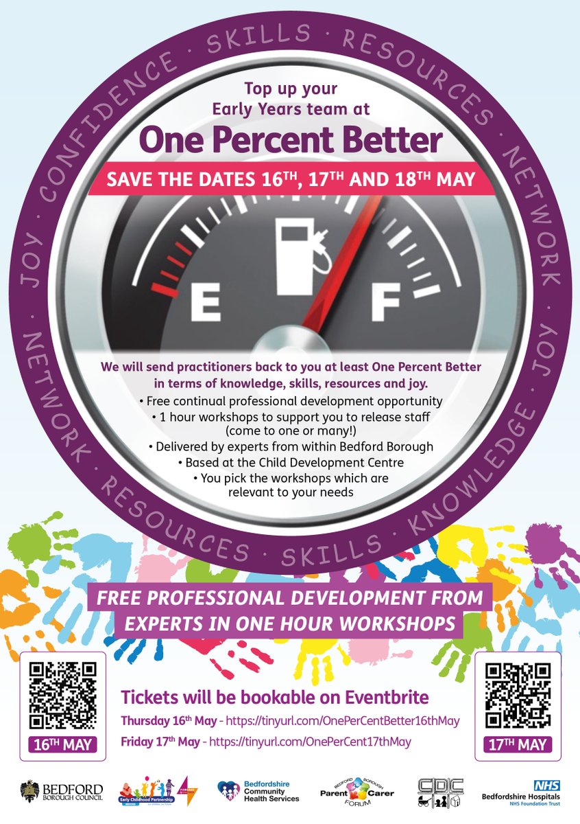 Bedford Borough Local Offer (@bedfordlocalof1) on Twitter photo LAST FEW TICKETS REMAINING BOOKING CLOSE THIS SUNDAY 12TH OF MAY AT 7PM, FOR ONE PERCENT BETTER TRAINING For SEND 0-5 practitioners who work in Bedford Borough <a href="/BedfordTweets/">Bedford Borough Council</a>
Thursday 16th May
http//:tinyurl.com/OnePerCentBett…
Friday 17th May
http//:tinyurl.com/OnePerCentBett… LAST FEW TICKETS REMAINING BOOKING CLOSE THIS SUNDAY 12TH OF MAY AT 7PM, FOR ONE PERCENT BETTER TRAINING For SEND 0-5 practitioners who work in Bedford Borough <a href="/BedfordTweets/">Bedford Borough Council</a>
Thursday 16th May
http//:tinyurl.com/OnePerCentBett…
Friday 17th May
http//:tinyurl.com/OnePerCentBett…