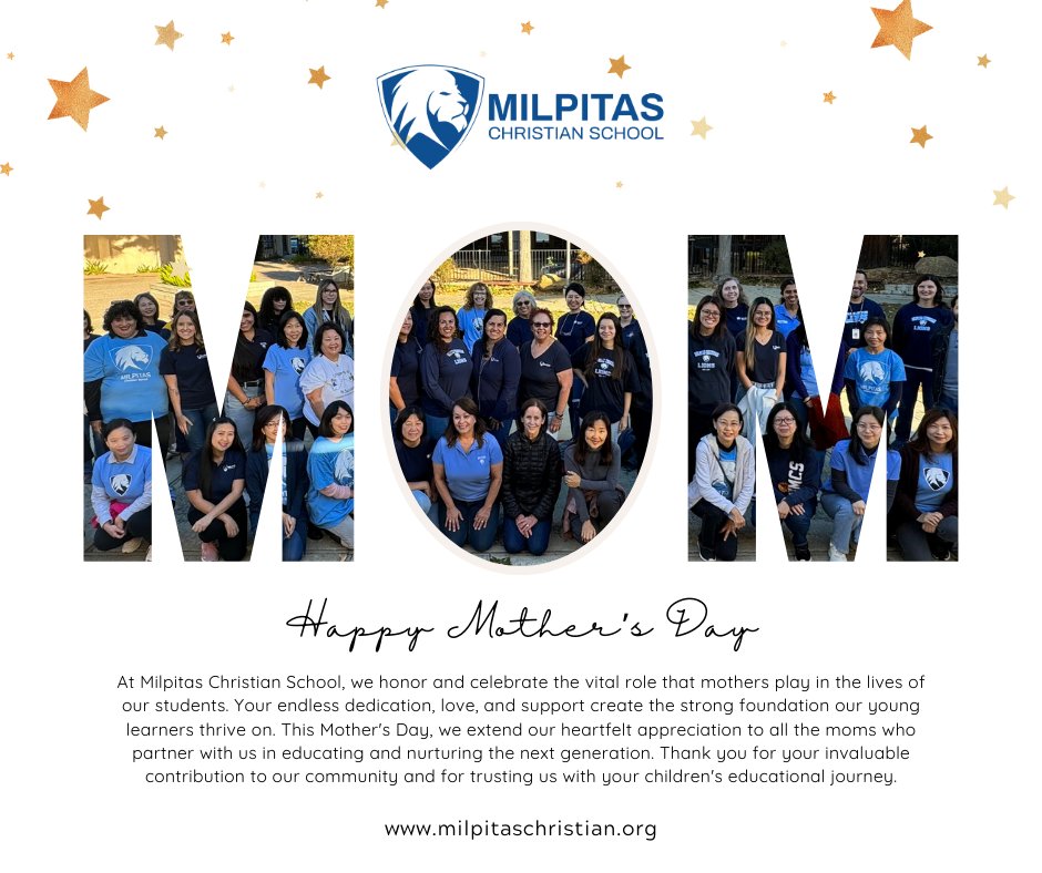 MilpitasS's tweet photo. Happy Mother's Day to all the nurturing hearts at Milpitas Christian Grade School! 🌷 Your love and dedication inspire our students and enrich our community every day. #MothersDay #MilpitasChristianSchool https://t.co/pCYiD35dhq