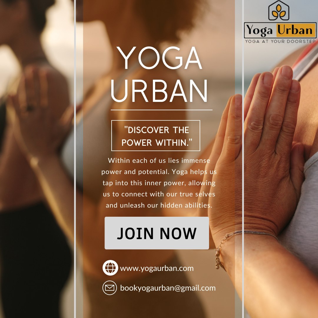 'Yoga Discover the Power Within' is a transformative journey merging physical postures, breathwork, mindfulness, and spirituality. 

#YogaUrban #Bengaluru #YogaDiscovery #PowerWithin #TransformativeJourney #PhysicalWellness #Mindfulness #Spirituality #InnerStrength #YogaAtHome