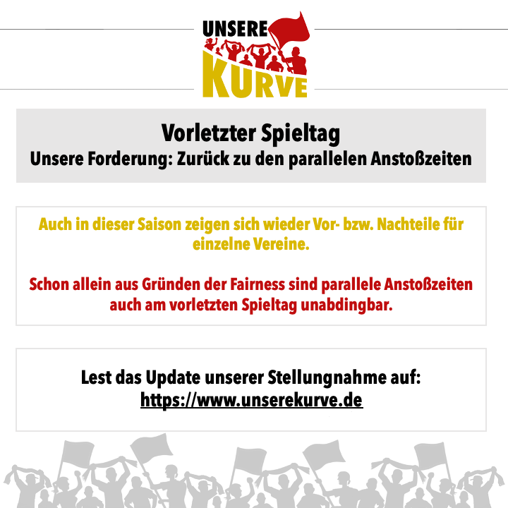 Wir haben uns auch dieses Jahr die Tabellenkonstellationen in den drei Profiligen angesehen und unsere Stellungnahme aktualisiert. Lest rein auf unserekurve.de

#Anstoßzeiten #dfl #DFB #Bundesliga #fans #fairness