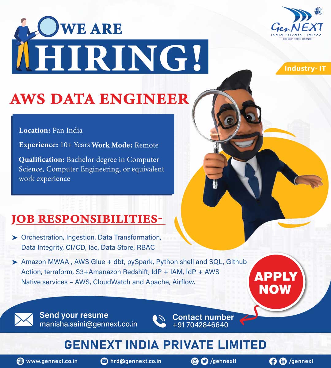 #UrgentHiring 💼📢🎯

Position: AWS Data Engineer
Location: Pan India
Work Mode: Remote

#AWS #AWSDataEngineer #Engineer #PanIndia #Remote #WorkfromHome #Engineering #hiringnow #jobsearching #jobsearch #jobseekers #hr #jobopenings2024 #gennextjob #gennexthiring #GenNext #hiring