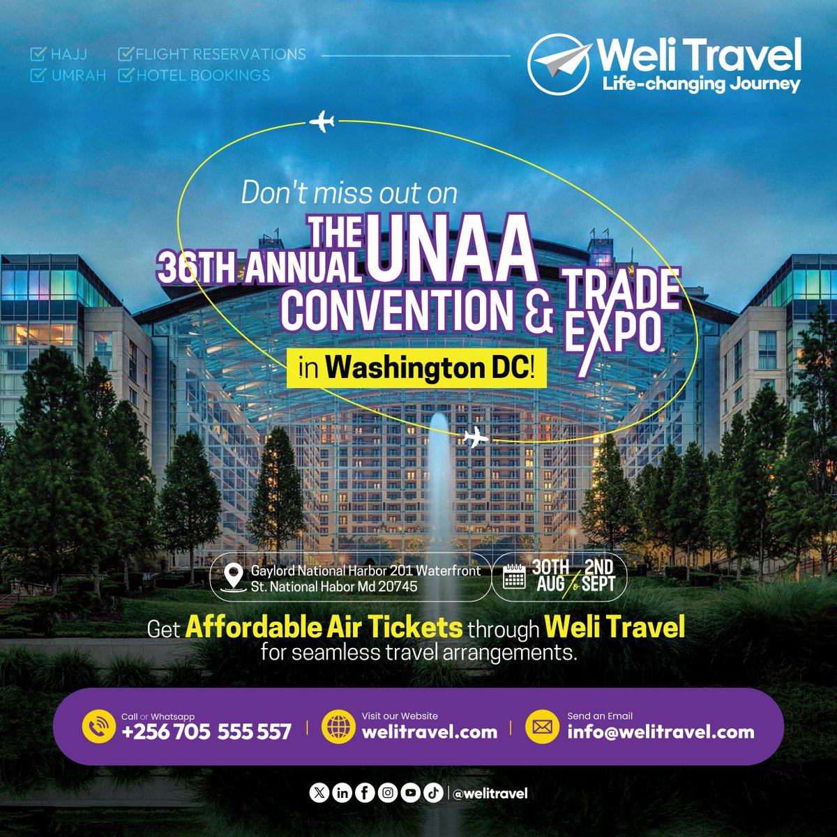 Headed to the UNAA Conference and need affordable travel options.  Look no further.
Score budget-friendly air tickets and make your journey to the conference stress-free.  
 #WeliTravel || #AffordableTravel ||#LifeChangingJourney