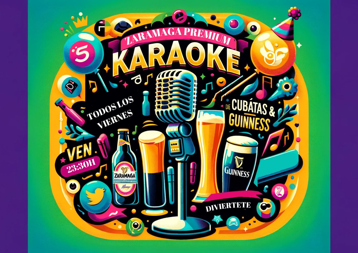 🎤🎉 ¡Este viernes seguimos con el #karaoke en Zaramaga Premium! 🎉

🍹 Precios especiales en cubatas y Guinness. 🎩 Gorras divertidas para tus canciones.
¡Canta, ríe y disfruta con nosotros! 🎶 #KaraokeNight #ViernesFiesta #ZaramagaPremium