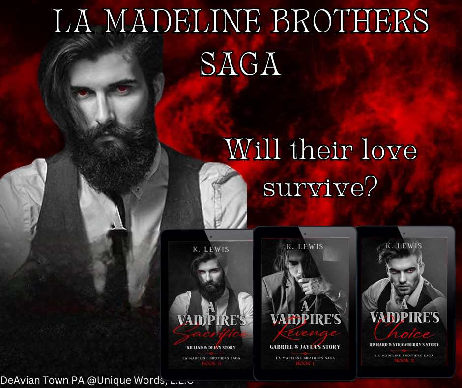 Have you read The La Madeline Brothers Saga? Dive into this Paranormal Vampire Series today. Available on Kindle Unlimited. 🧛🏻⬇️⬇️⬇️ amazon.com/dp/B0B4M79DL1 #paranormalromance #vampires #bwwm #kindleunlimited Author K. Lewis Promoter @UniquelyYours2