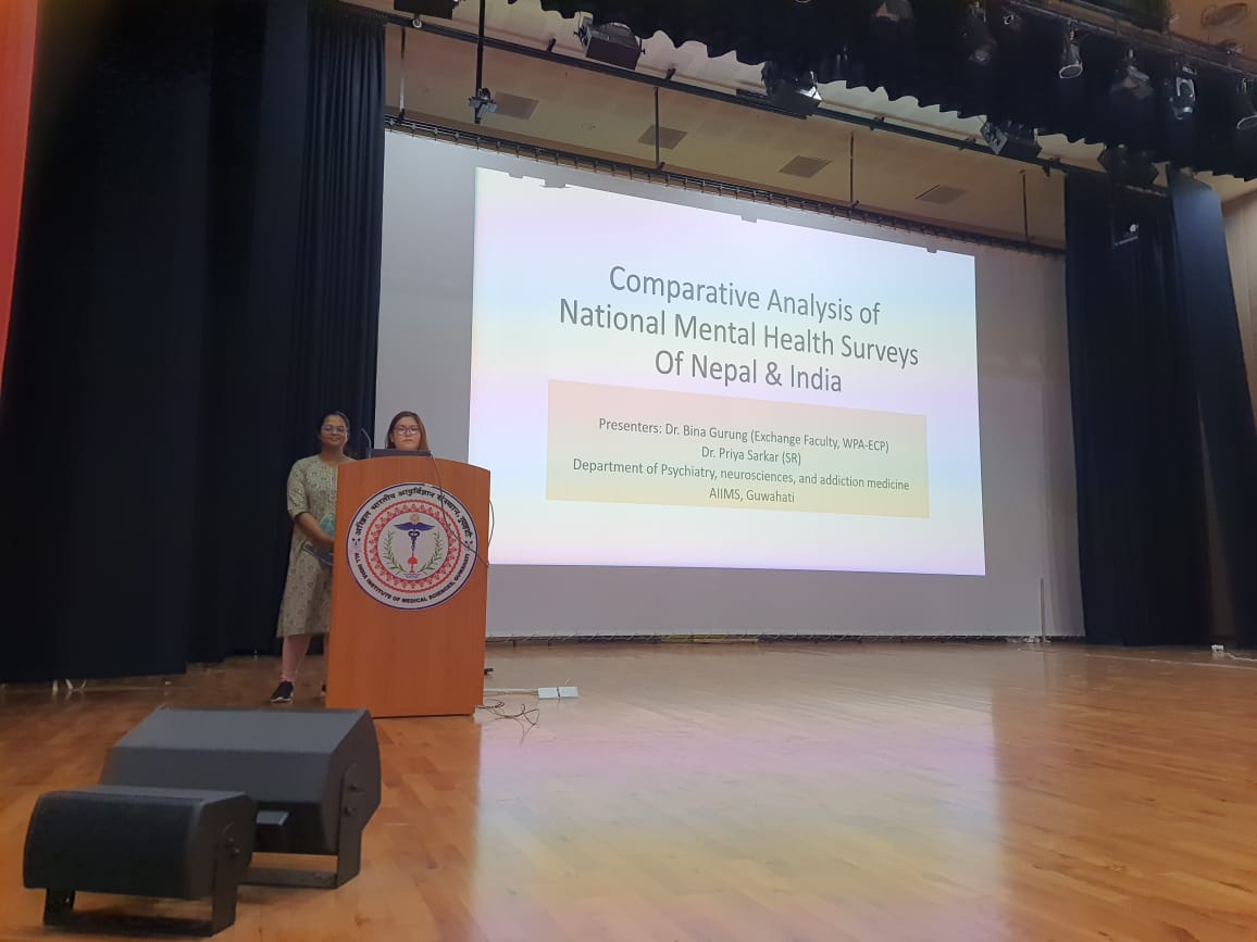 Dr. Bina from Nepal 🇳🇵 & Dr. Priya from India 🇮🇳 jointly shared insights on national mental health surveys of both countries at AIIMS Guwahati. This initiative was a part of WPA-ECP exchange program . #MentalHealth #GlobalHealth #Exchange