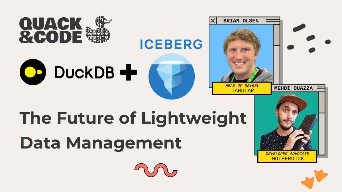 Join @bitsondatadev from @tabulario & @mehd_io for a fun, informative session diving into table formats, with a special focus on Iceberg & DuckDB. Explore the latest advancements & enjoy a hands-on demo showcasing the power of these tools. Get ready to quack… and code!