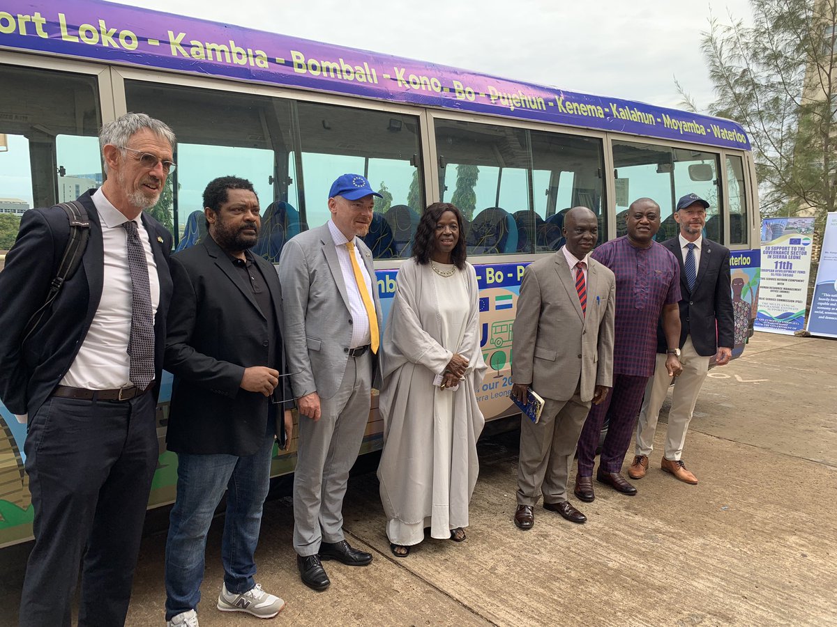 'Exciting day as Min. Barlay @moped2024 joins #TeamEurope to kickoff #EUSierraLeoneBusTour2024, marking EuropeDay!🇪🇺Celebrating over 70 yrs of peace &unity since the historic Schuman decla. Proud of EU's enduring partnership with🇸🇱, spanning 40 yrs of impactful dev cooperation!'