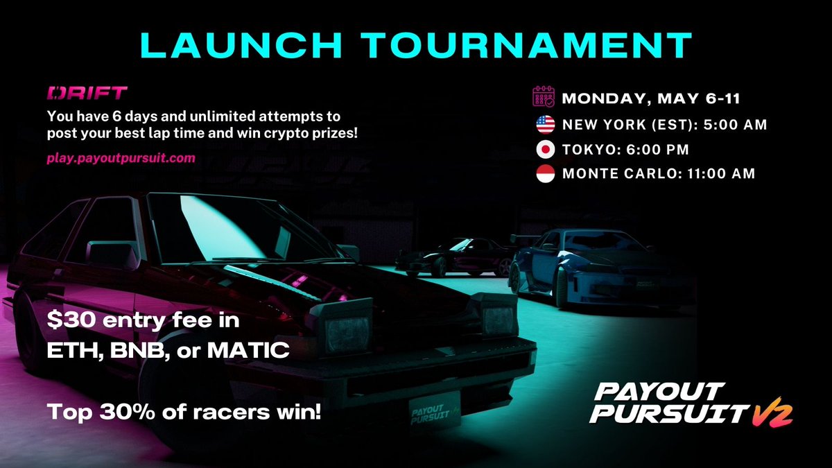 🚗💨 It's time to put the pedal to the metal and join the FIRST-EVER Payout Pursuit tournament! 🏁💰 Drift your way to victory and WIN crypto prizes TODAY! 🎮🌟 Don't miss out on the action! #PayoutPursuit #WinCrypto #GamingTournament play.payoutpursuit.com