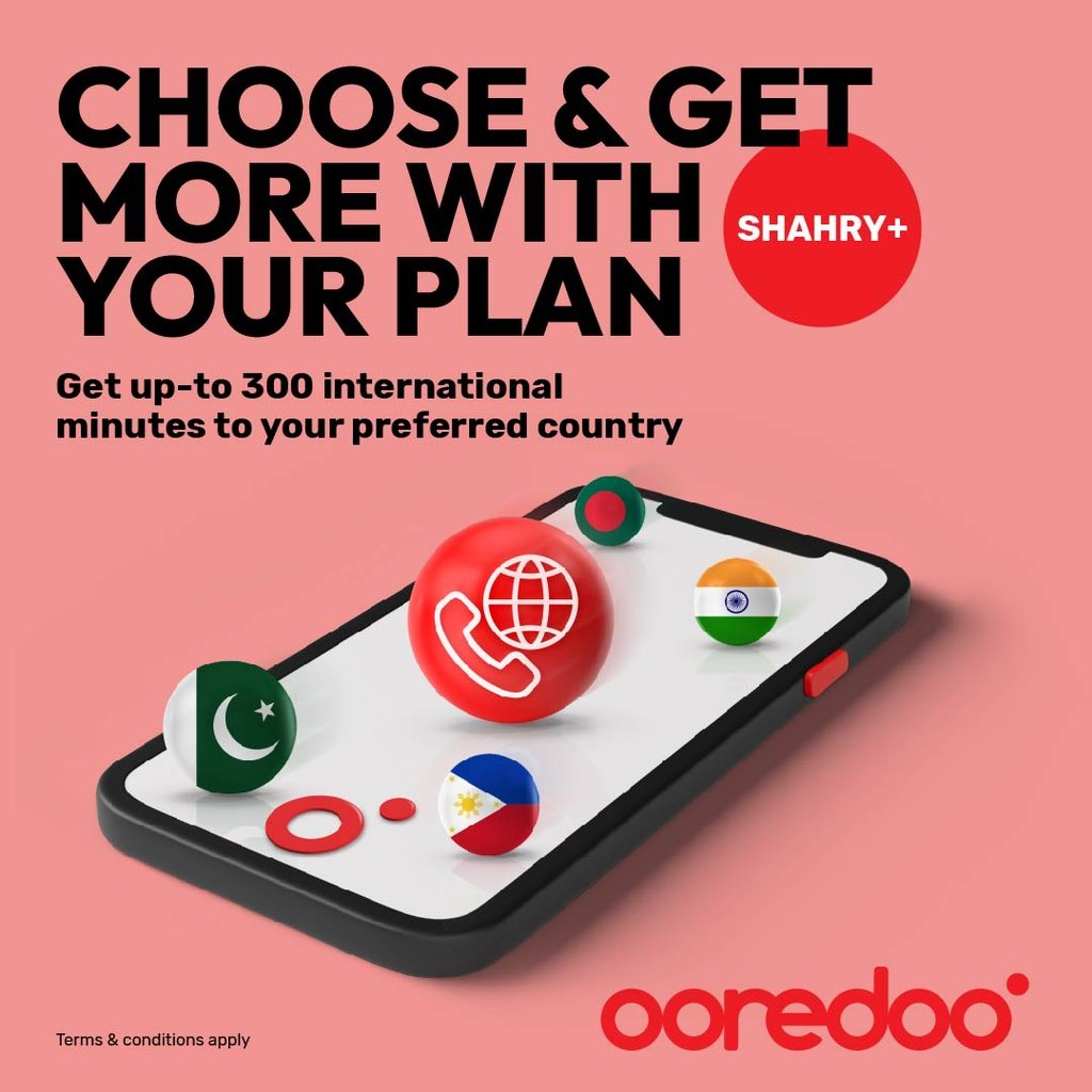 🔴
Keep your loved ones close with Shahry+! Choose your preferred country and enjoy more international minutes. Subscribe now. For more details, visit ore.do/shahry-active-… T&Cs apply.
#UpgradeYourWorld #Ooredoo