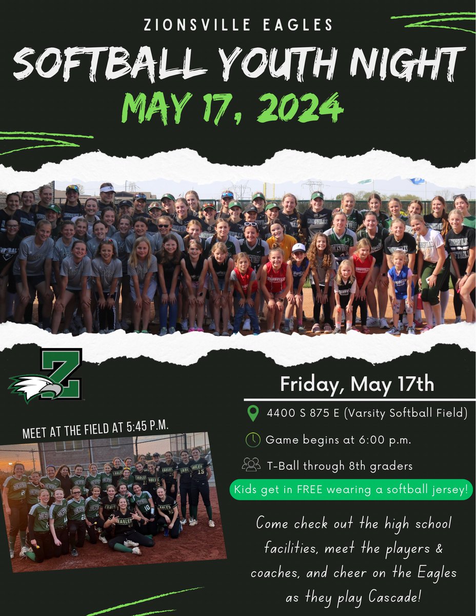 Zionsville softball is hosting youth night this year on May 17th! Please spread the word! @ZMS_Softball @7thZMSsoftball @ZWMS8thSoftball @ZionsvilleLL