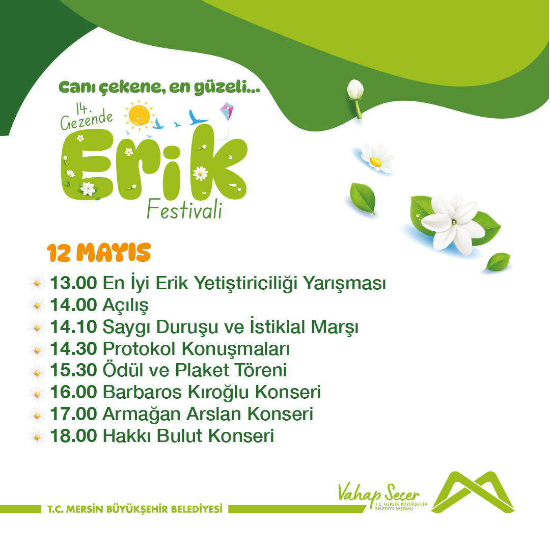 Gezende Erik Festivali'nde buluşalım. 🗓️11-12 Mayıs 2024 📍Tarihi Ilıpınar Alanı / Gülnar Program akışı için kaydırınız. 👉