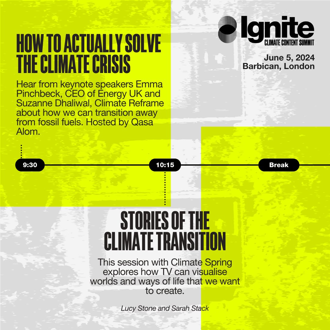 Thrilled to be part of the exciting line-up of climate & TV experts at Ignite Climate Content Summit!

With @NetflixUK @Channel4 @wbnofficial @wbd @BBC @WeAreALBERT @earthpercentorg @futerra @ITV @LimpetFilms @nesta_uk @offspringfilms @SkyStudios @UKTV

🔗bit.ly/IgniteCCS24