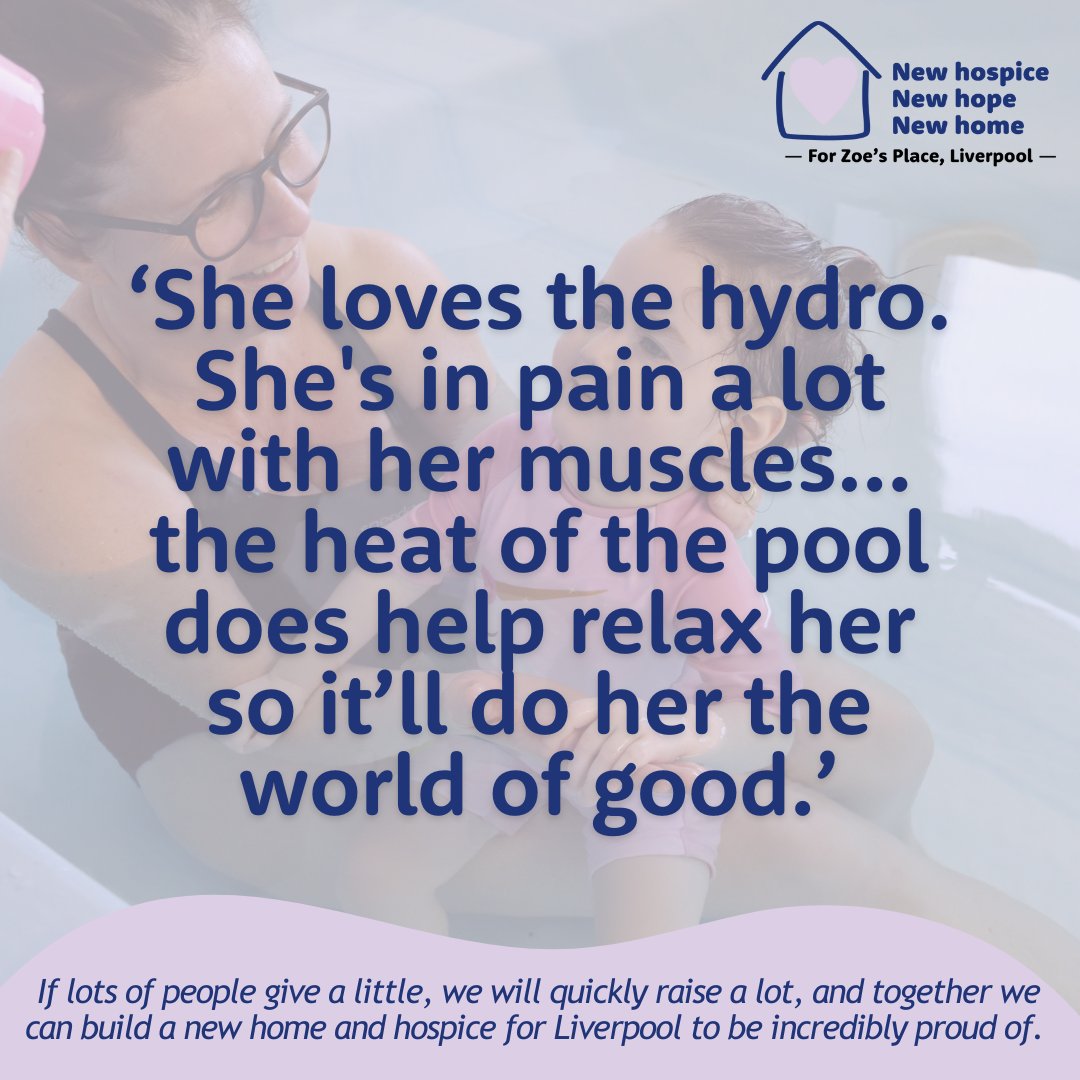 Hydrotherapy at Zoe's Place is one of Lottie’s favourite sessions 🌊 ‘She loves the hydro. She's in pain a lot with her muscles…the heat of the pool does help relax her so it’ll do her the world of good.’ Support our appeal here: bit.ly/zpnewhome 💜 #zoesplacenewhome