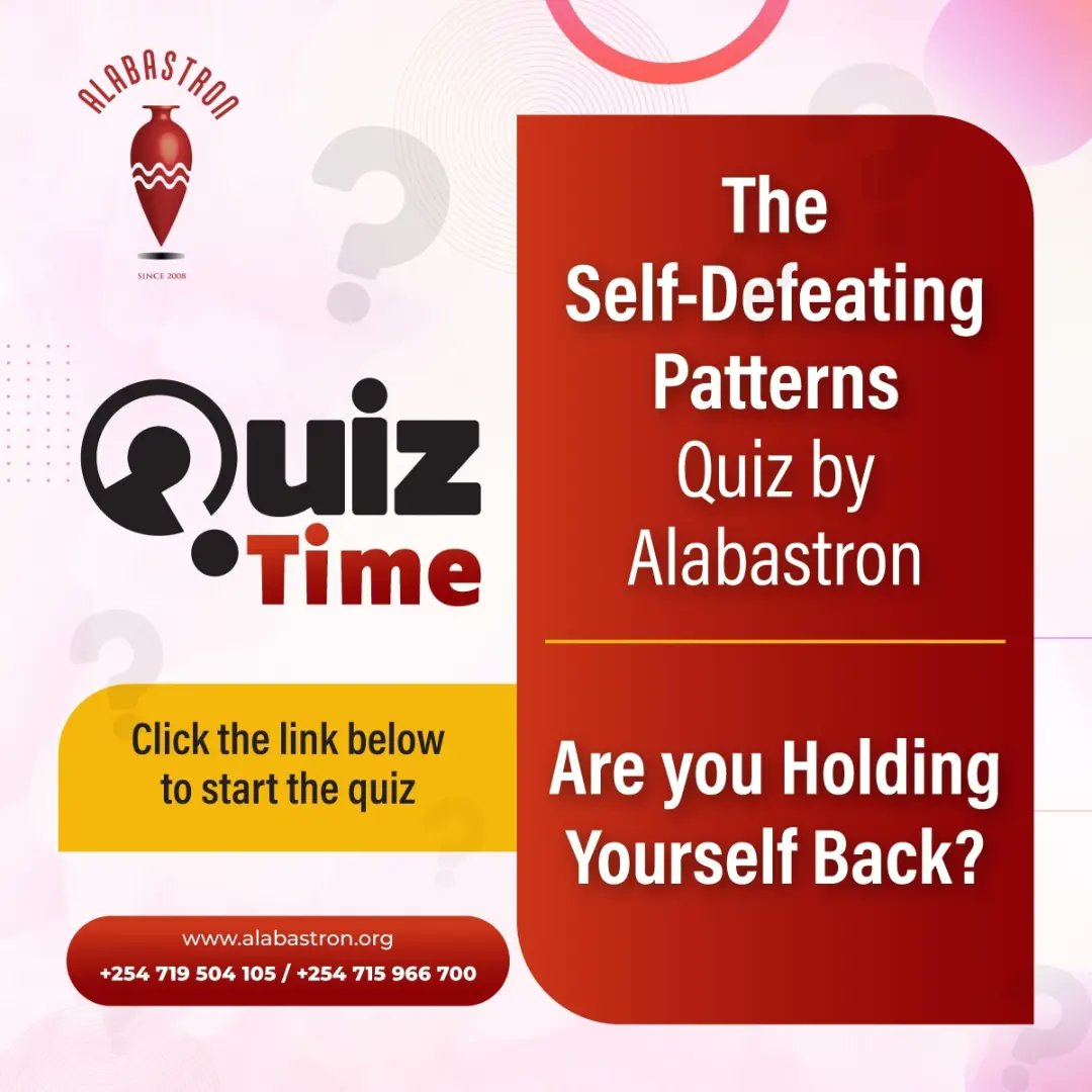 That dominant cycle!!!
Alabastron has a quiz to help you identify your dominant self-defeating patterns that can hinder your growth.

Click 👇 survey.zohopublic.com/zs/XQD4jc

Enjoy the quiz!,

The Alabastron 
alabastron.org
+254 719 504104/+254 715 966700