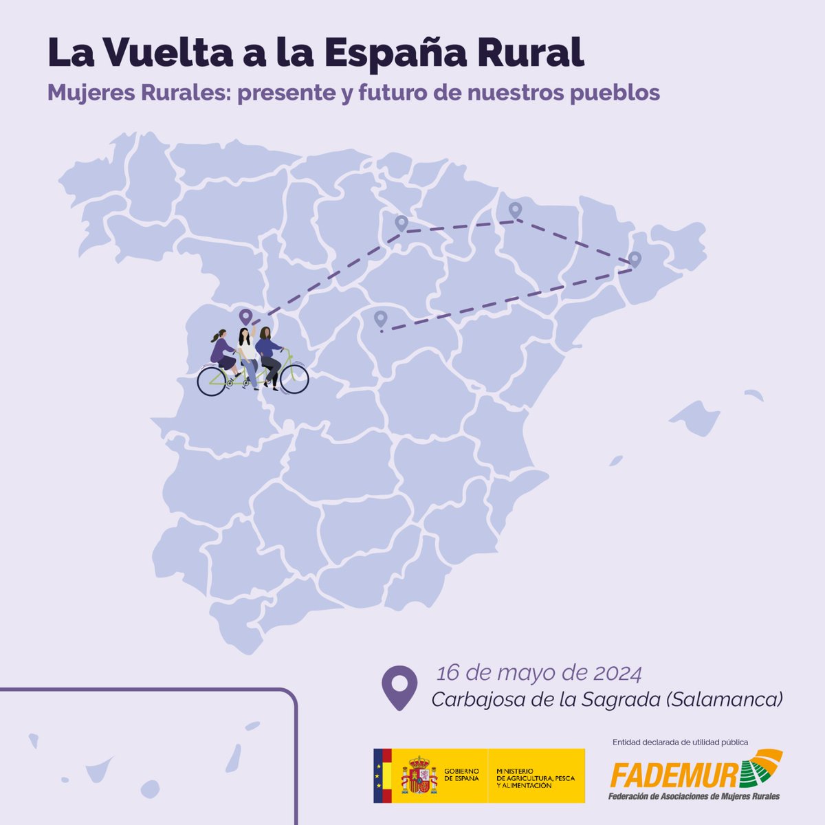 Seguimos pedaleando por la #igualdad en el medio rural💜 #LaVueltaalaEspañaRural llega también a Carbajosa de la Sagrada, #Salamanca 🤸‍♀️ 📍 Será el día 16 de mayo, ¿te vienes?