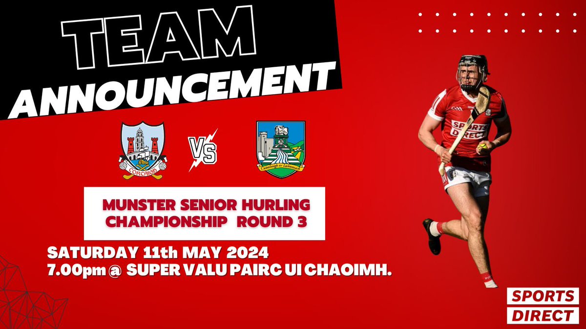 The Cork Senior Hurling team to play Limerick has been announced; gaacork.ie/2024/05/09/the…