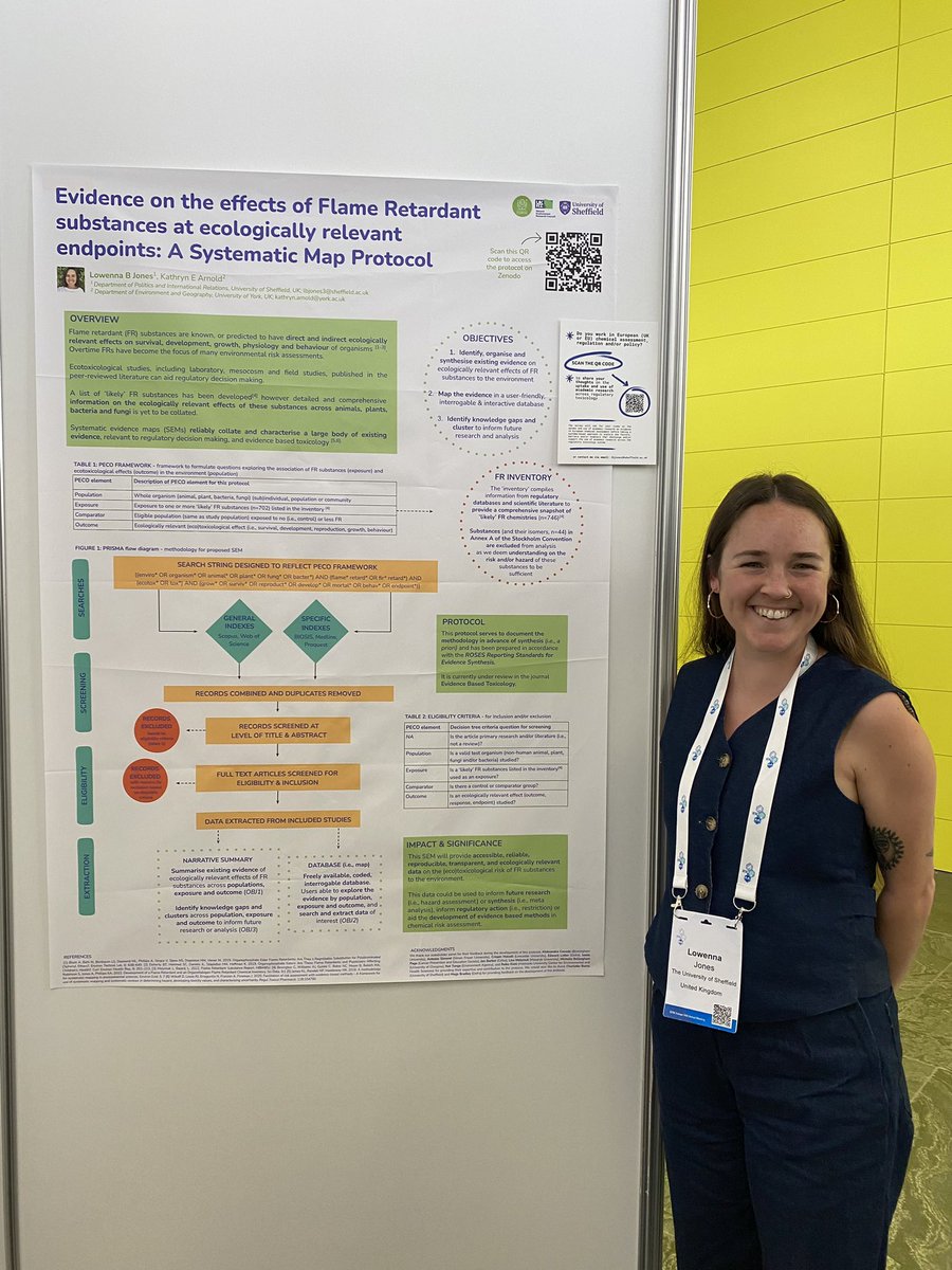 Lowenna Jones (@lowennabjones) on Twitter photo I’ll be at poster 531 for the final day of #SETACSeville presenting a systematic map protocol <a href="/KateArnold14/">Prof Kate Arnold</a> and I have developed to map existing #evidence on the ecologically relevant effects of #flame #retardant substances 🔥⚠️☢️
Access the protocol 👉🏼 zenodo.org/records/110972… I’ll be at poster 531 for the final day of #SETACSeville presenting a systematic map protocol <a href="/KateArnold14/">Prof Kate Arnold</a> and I have developed to map existing #evidence on the ecologically relevant effects of #flame #retardant substances 🔥⚠️☢️
Access the protocol 👉🏼 zenodo.org/records/110972…