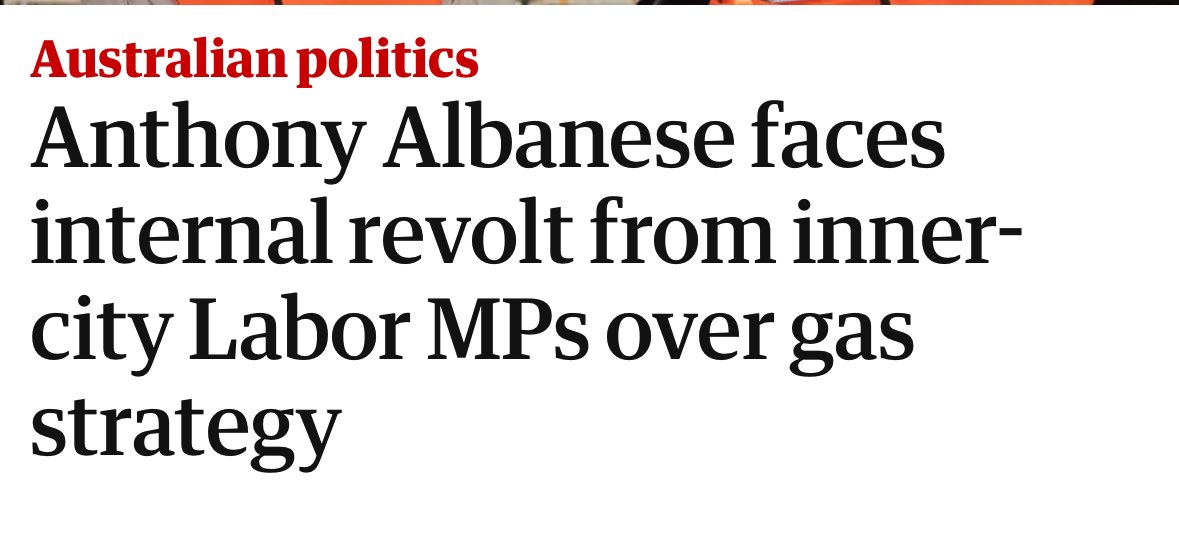 This is the furthest thing from an internal revolt. It’s performative handwringing from Labor MPs who know their seats are at risk due to their party’s capitulation to the gas cartel. This is done only to save seats and almost certainly with the full approval of PM’s office.
