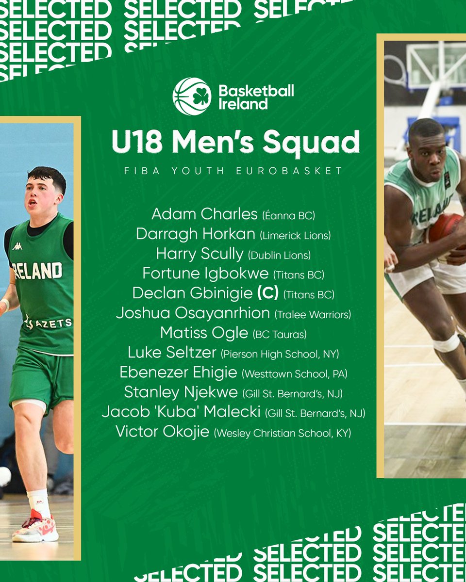 The Ireland U18 Men's squad that will compete in the FIBA Youth EuroBasket 2024 in 🇲🇰 has been confirmed. #GreenMeansGo ☘️ | @azetsireland