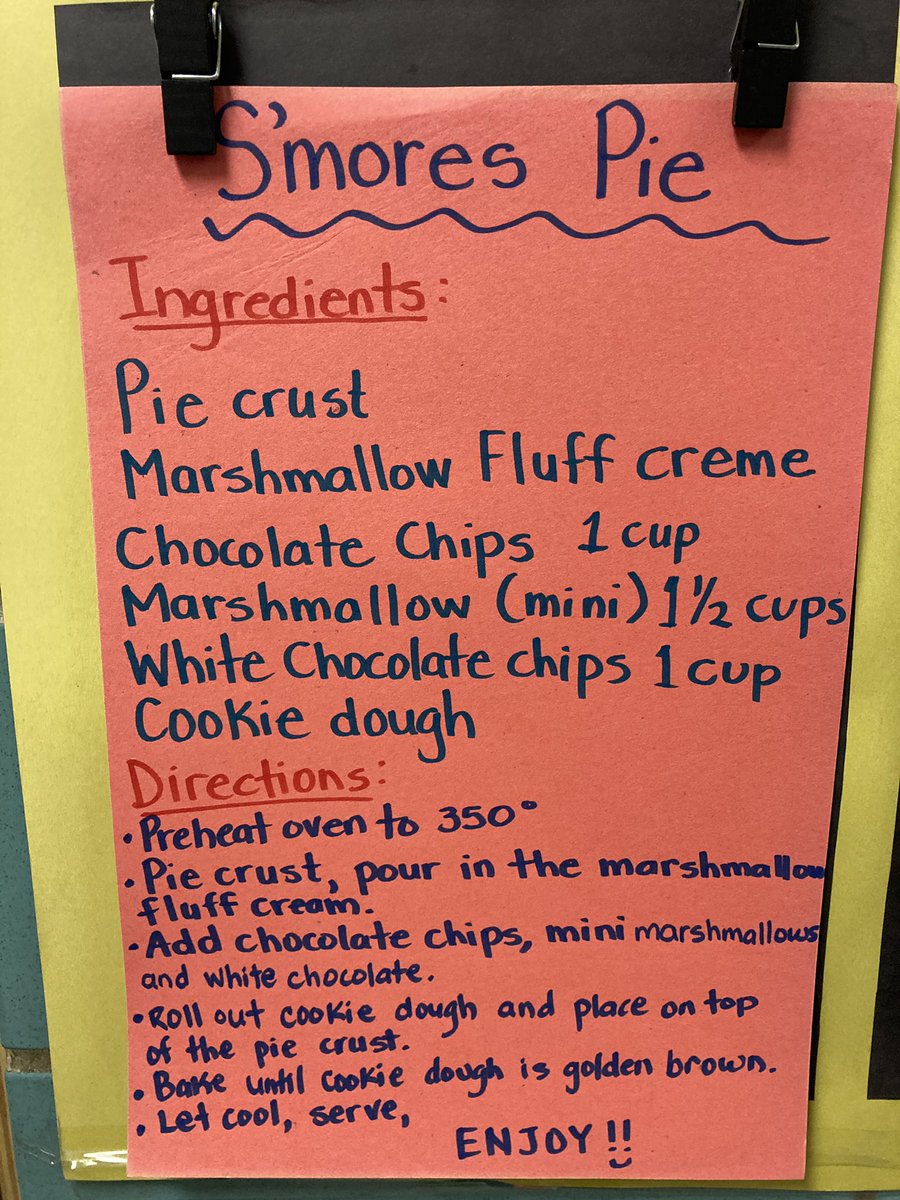 This weeks cooking recipe is S’More Pie. Graham cracker crust, sweet marshmallow goodness covered in chocolate chip cookie batter. Home Run! @IdaMandarino @STA_TCDSB @ChristyGarrity