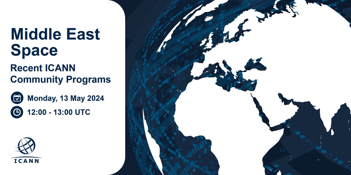 The Middle East Community is gathering virtually on 13 May!
Join the Middle East Space to learn more about #ICANN's recent community programs such as the Applicant Support Program, Registrants Rights and Responsibilities Program, and the Grant Program >> go.icann.org/3USEK1O