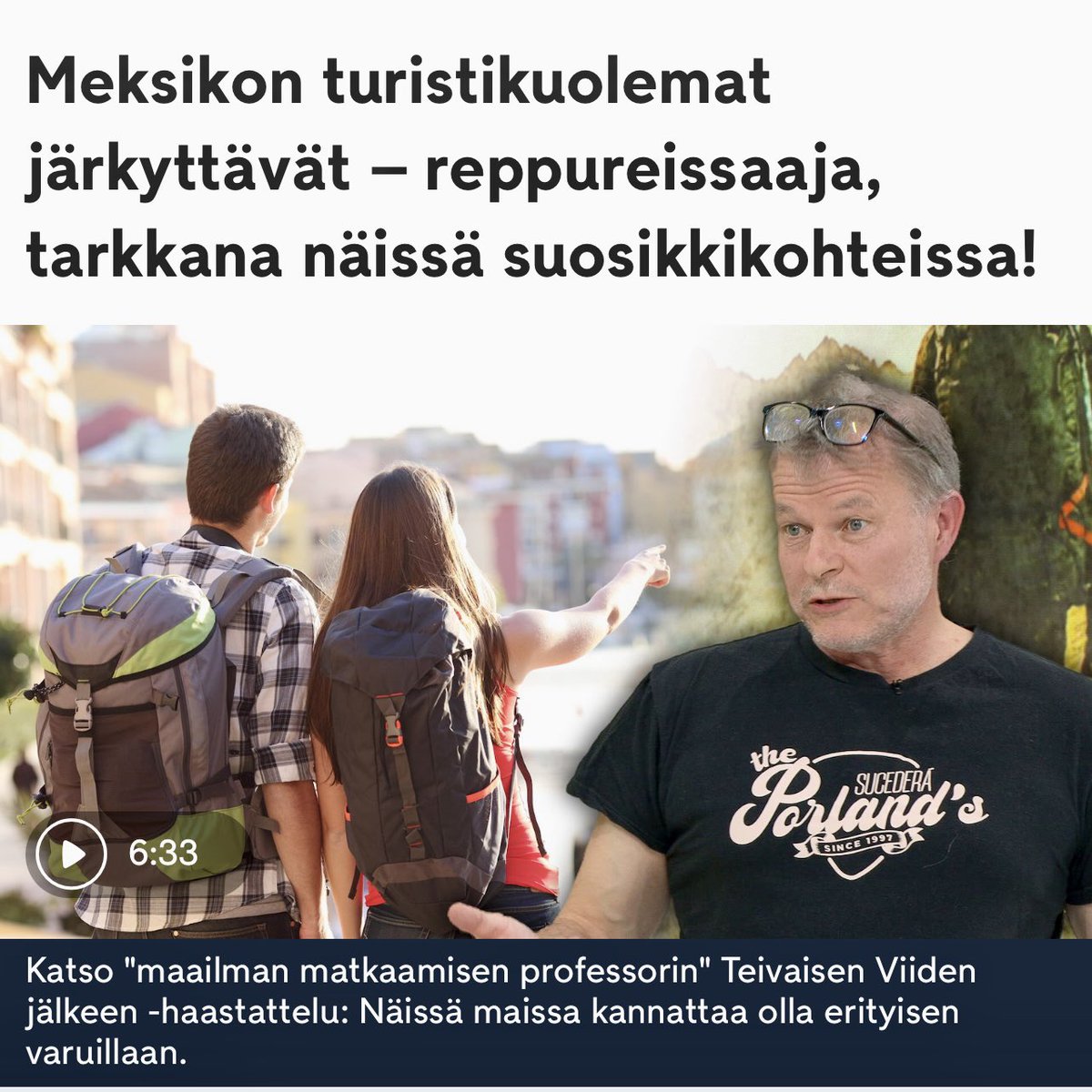 Miten hiipiä pimeässä rannalle nukkumaan? Miksi Kolumbian vaarallisimmalla aluella voi jättää lompakon kapakan pöydälle, kun menee vessaan? Kerrankin pääsin puhumaan asiantuntemukseni ydinkysymyksistä. #ViidenJälkeen @teresamerilaine kanssa. Linkki: mtvuutiset.fi/artikkeli/meks…