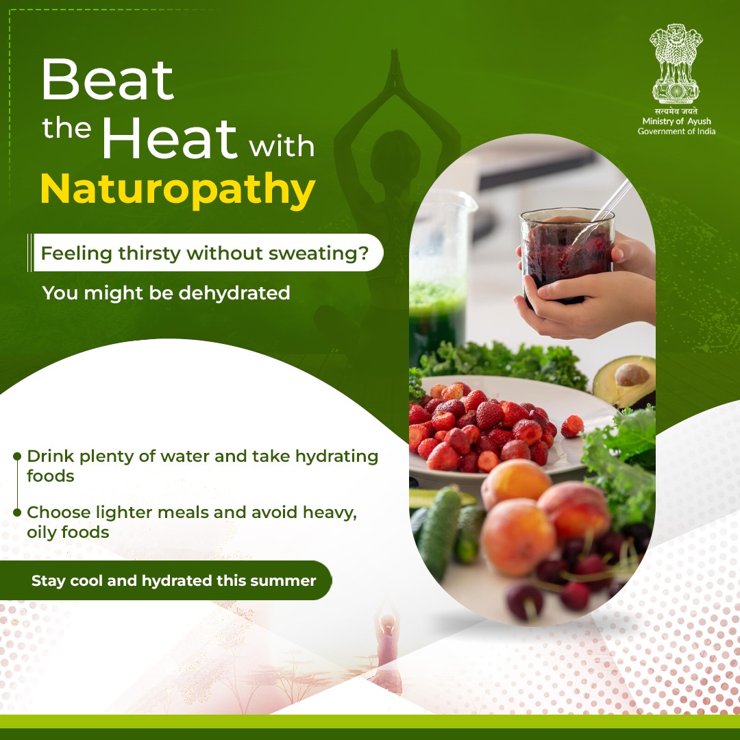 #BeatTheHeat with Naturopathy this summer by staying cool and hydrated. If you're feeling thirsty without sweating, you might be dehydrated. Combat this by drinking plenty of water and consuming plenty of fluids.
#SummerHealthTips #Naturopathy