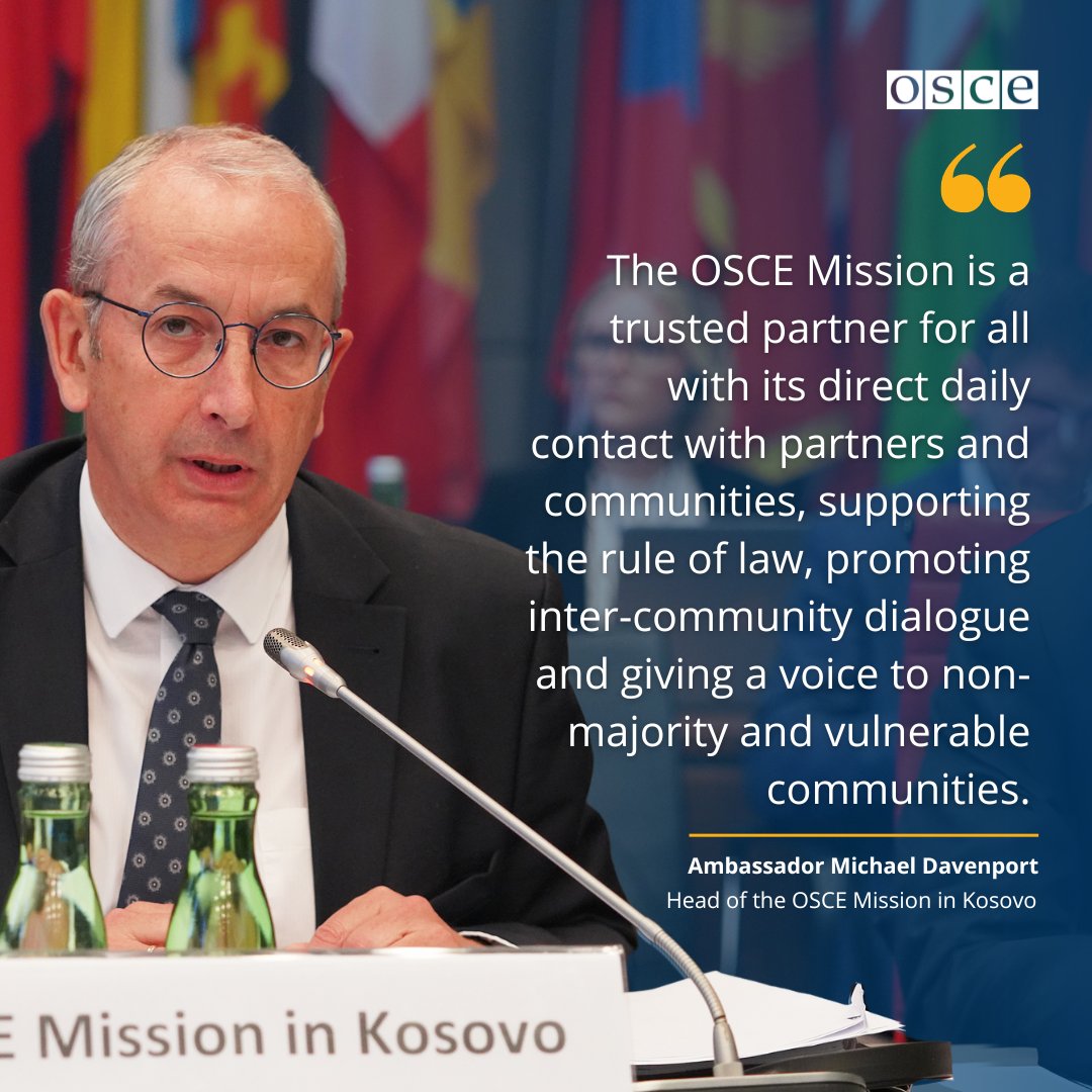 Head of <a href="/OSCEKosovo/">OSCE Kosovo</a>, Ambassador @DavenportOSCE presented his report to the Permanent Council today, in which he reviews the current state of democratic and independent institutions, human and community rights, and public safety in Kosovo.