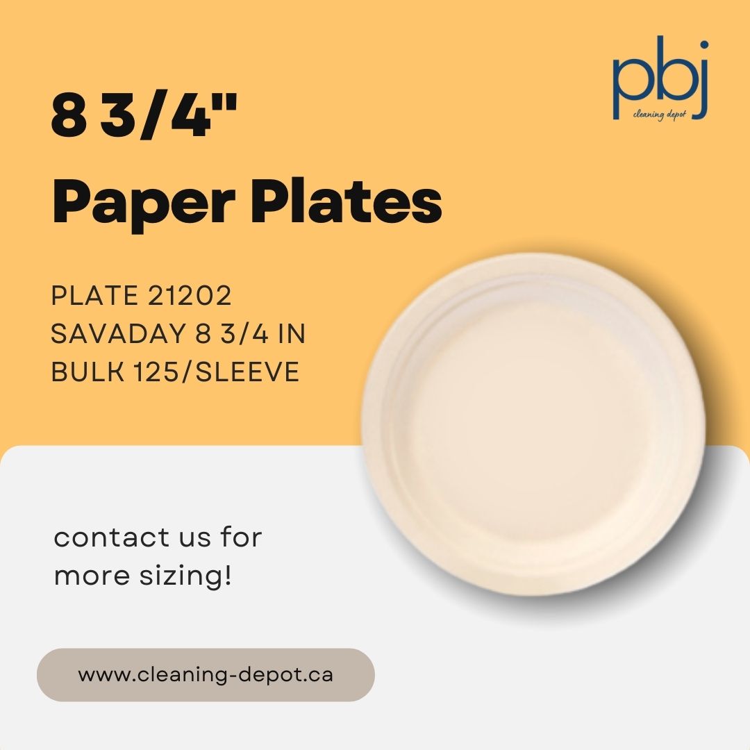 Elevate your dining experience with our 8 3/4 inch paper plates!

LISTOWEL - 519-291-6513
customersupport@cleaning-depot.ca
535 Maitland Ave S Listowel, ON

Walkerton - 519-881-2007
info@cleaning-depot.ca
255 Ridout St Walkerton

Owen Sound & Hanover
1-800-939-3559 Toll Free
