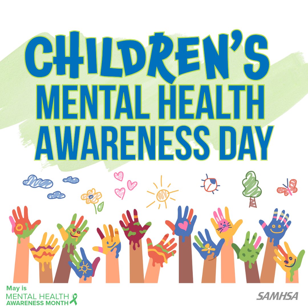 It's #ChildrensMentalHealthAwarenessDay 🧒 Positive mental health is essential for kids—it means reaching milestones, learning healthy social skills & coping when there are problems. Let's bring awareness about the needs of children's mental health! samhsa.gov/observances/na…