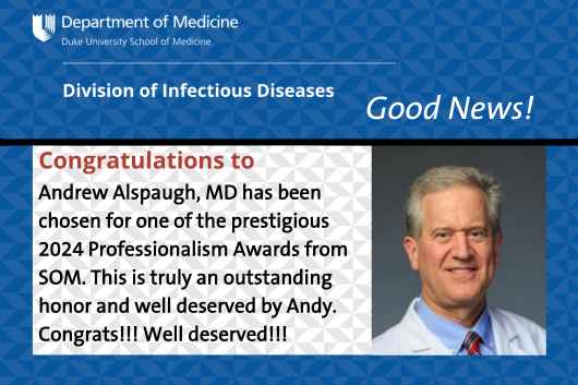 DukeAdultID's tweet photo. #IDGoodNews
Andy Alspaugh has been chosen for 2024 Professionalism Awards from SOM. Well deserved, Andy!
#TeamDuke #DukeID https://t.co/qPVfgjHAgk