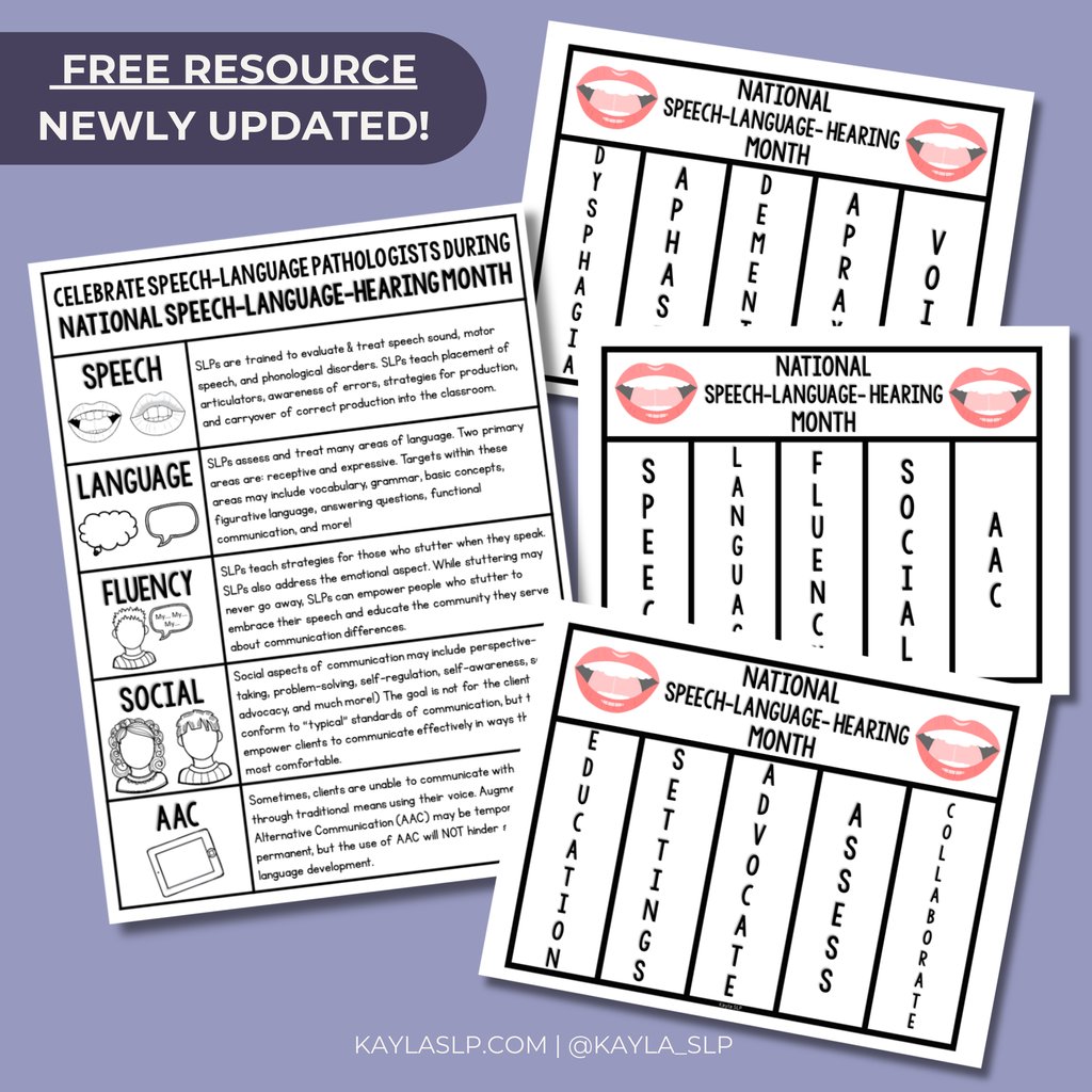 🥳 Let's celebrate National Speech-Language-Hearing Month! The downloadable bulletin board kit offers an eye-catching and educational display to raise awareness and educate about the essential role of SLPs.  

l8r.it/l55G