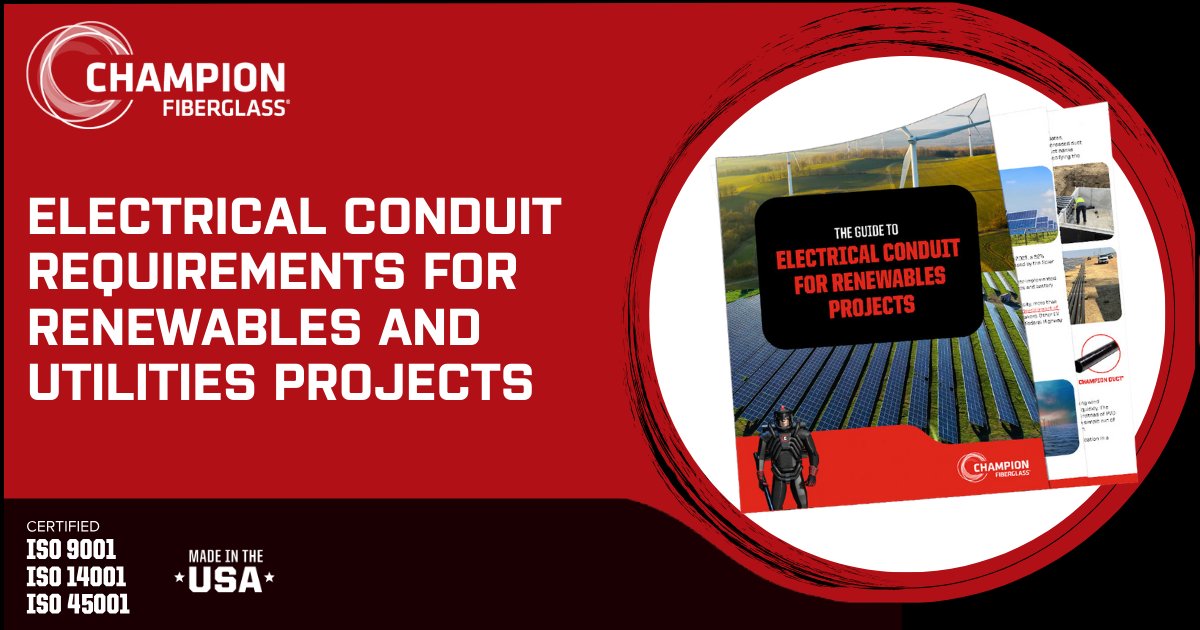 Gain insight into the specifics, requirements and challenges of solar and wind farm projects with our Guide to Electrical Conduit for Renewables Projects. Download: hubs.ly/Q02vNTpF0 *Made in the USA* #fiberglassconduit #electricalcontractor #engineer #rtrc #renewables