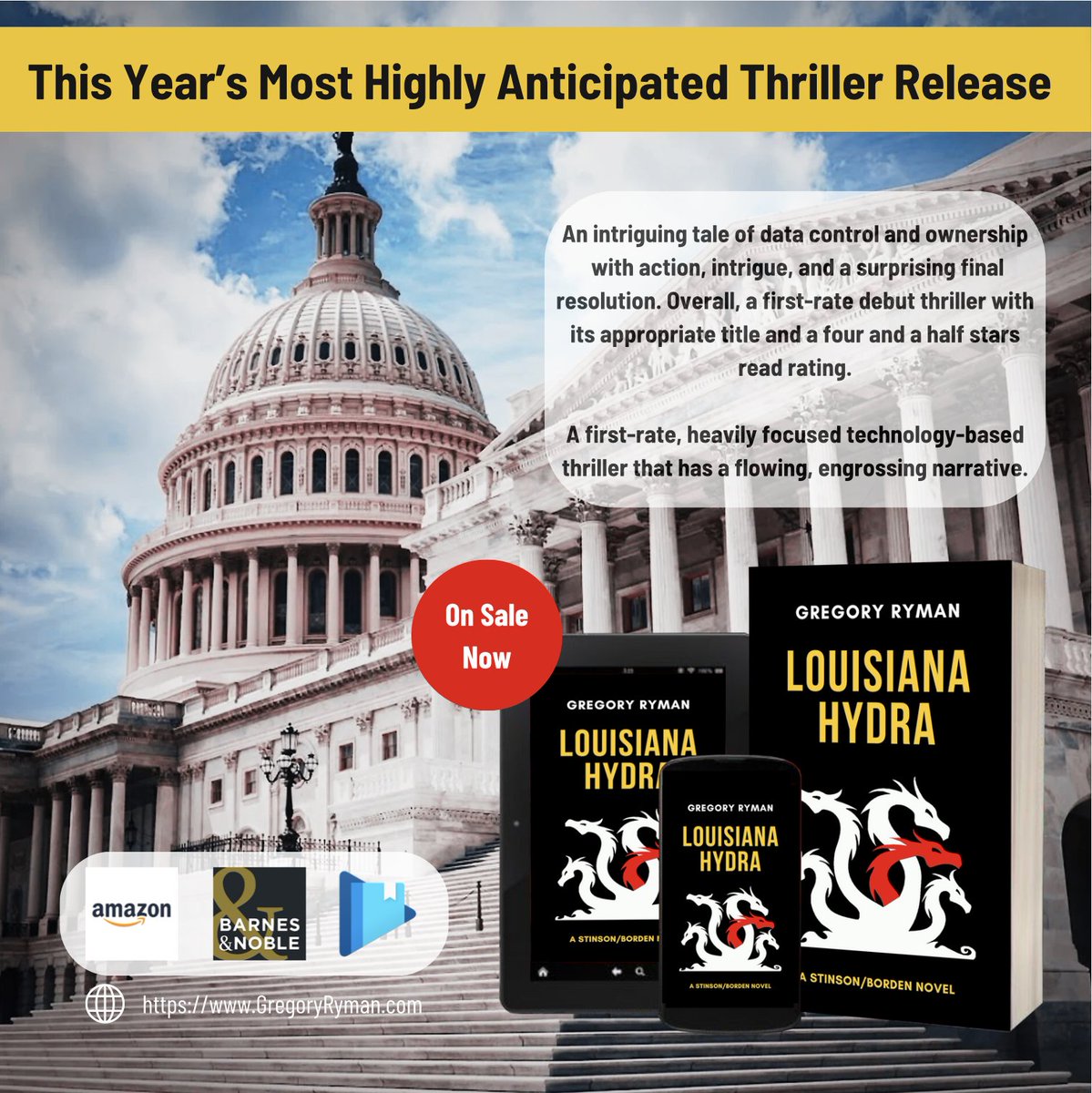 'Gregory Ryman wrote a captivating, page-turner! He gave us interesting characters and an in-depth, well-thought-out plot. It’s hard to believe this is his first book!' (Review - Kim/GoodReads - May 4) #louisianahydra #booklovers  #mysterybooks #thrillerbooks #politicalthriller