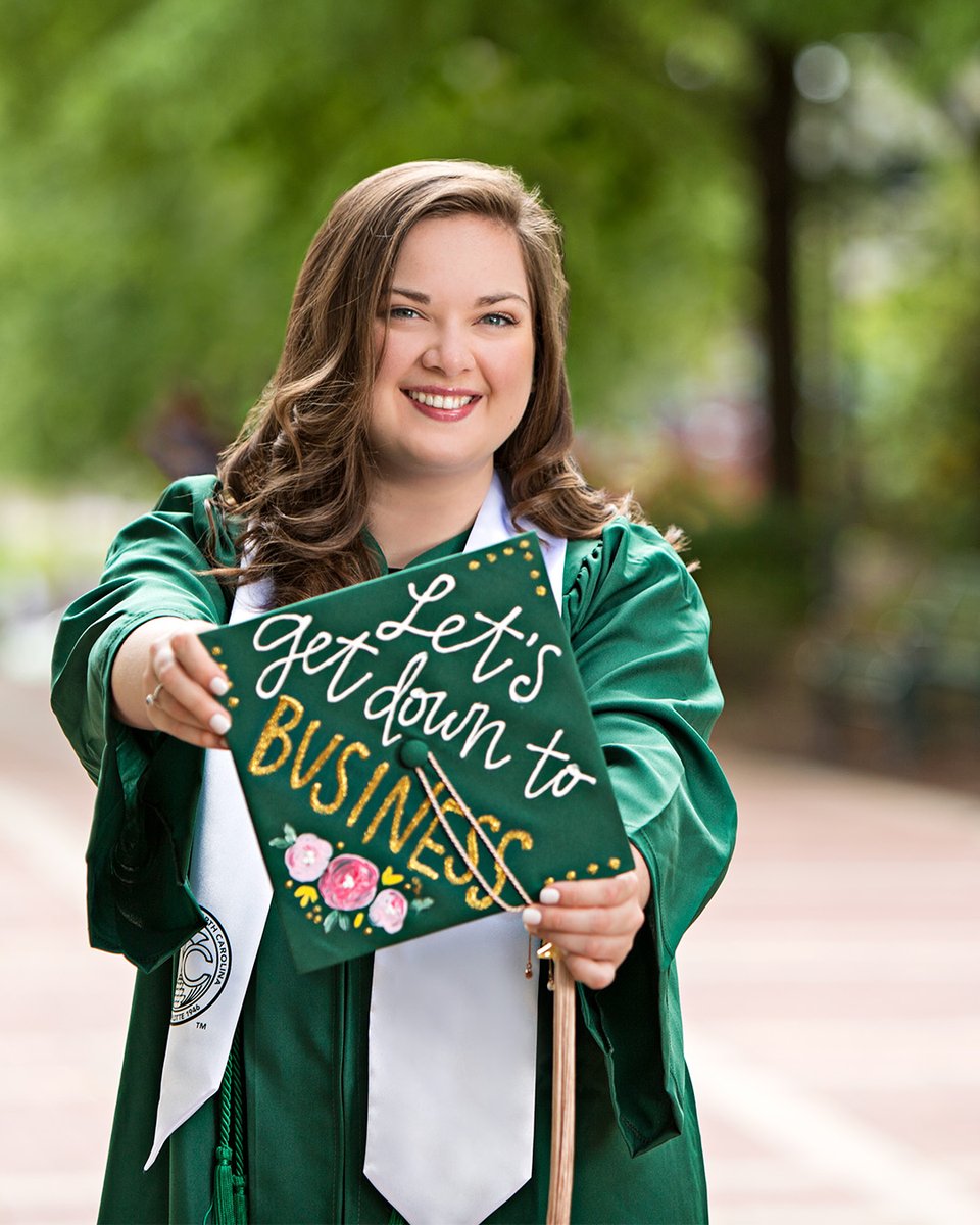 #ThrowbackThursday Our very own Assistant Director of Academic and Career Coaching, Madi (Hartness) Josupait ’18, ’22, back in 2018 with her “Let’s get down to Business” mortarboard #Commencement