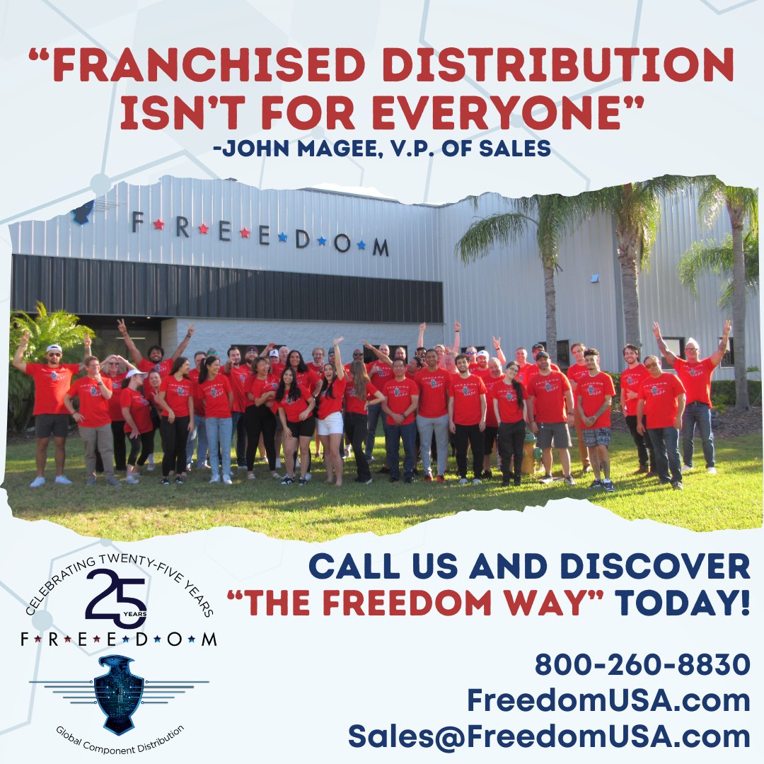 freedomusafl's tweet image. Discover &quot;The Freedom Way&quot; for yourself today! 🦅
📲 Visit FreedomUSA.com or call us 800-260-8830

#QOTD #thefreedomway #globalcomponentdistribution #technology #freedomusa #components #electroniccomponents #electronics