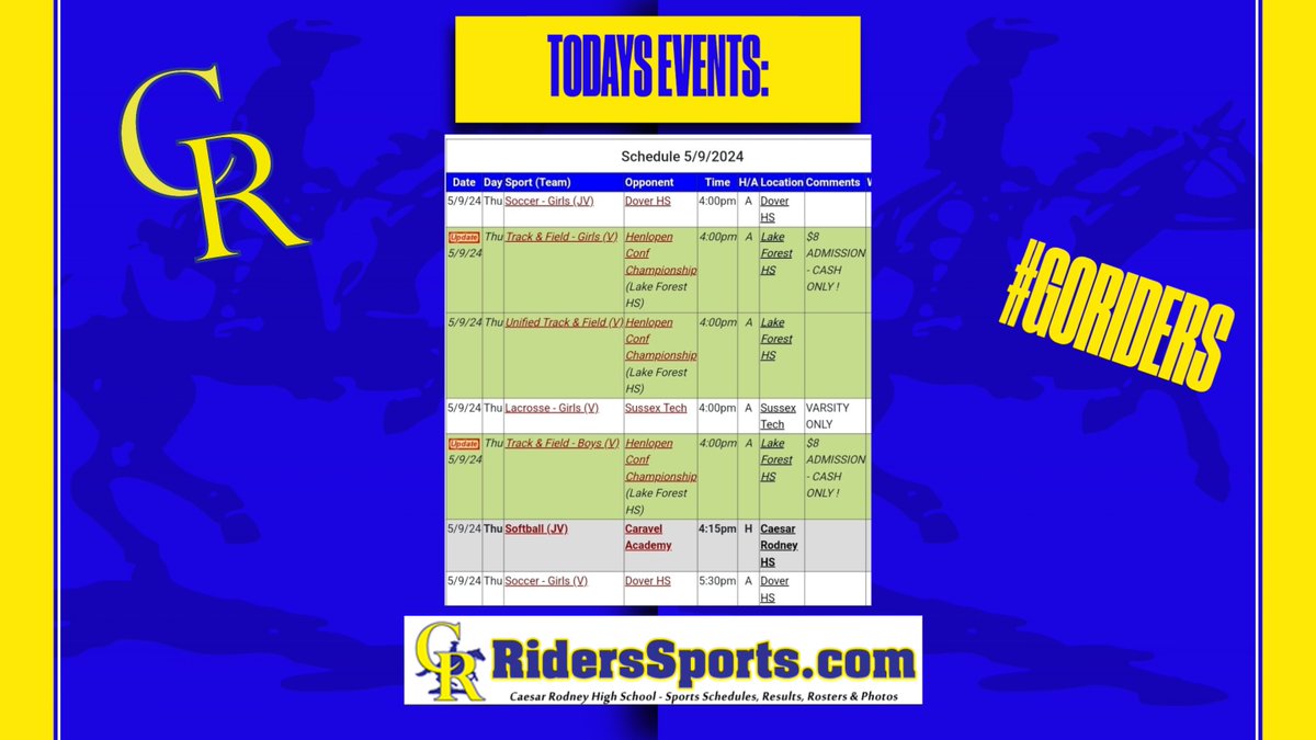 Today's events: 5/9/24 Go Riders!!